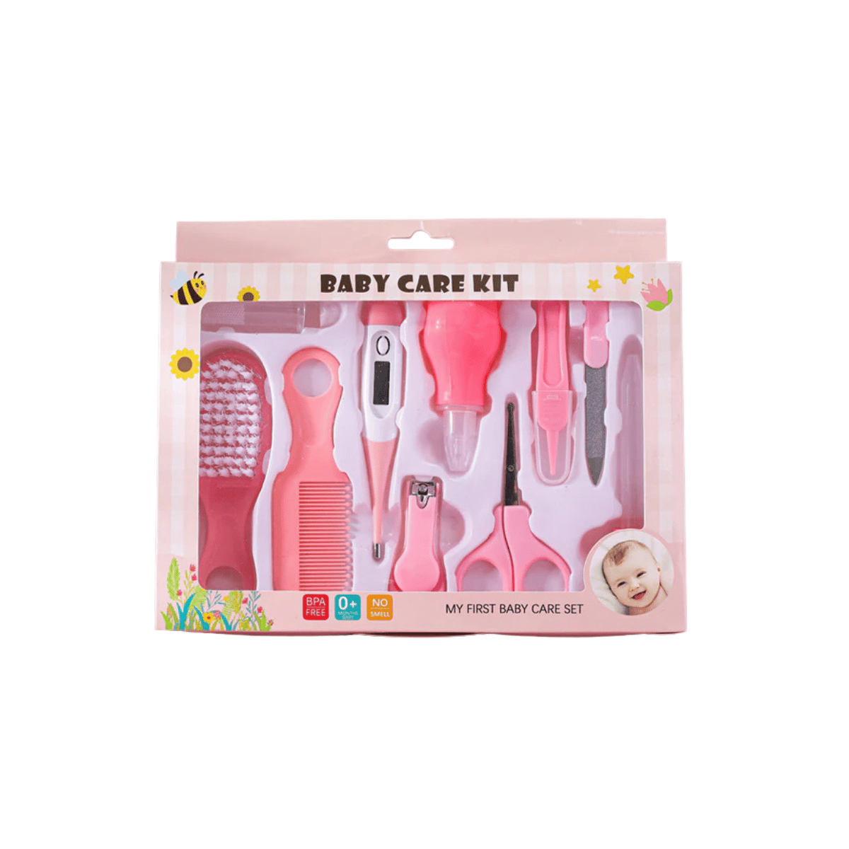 Sugarday Baby Healthcare And Grooming Kit, 10 Essentials For Infant Care, Pink