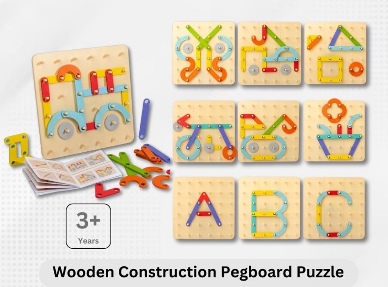 Wooden Construction Pegboard Puzzle