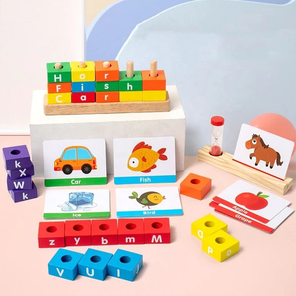 Wooden shape and letter sorting toy